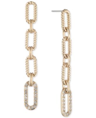 Lauren Ralph Lauren - Gold-Tone Twisted Rope & Pav&eacute; Link Linear Drop Earrings