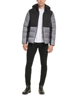 Men's Colorblock Mixed-Media Puffer Jacket