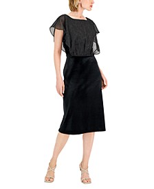 Women's Velvet Flutter-Sleeve Midi Dress