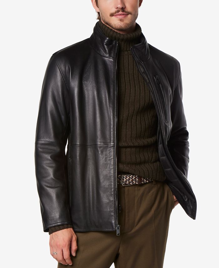 Marc New York Men's Wollman Smooth Leather Racer Jacket with Removable ...