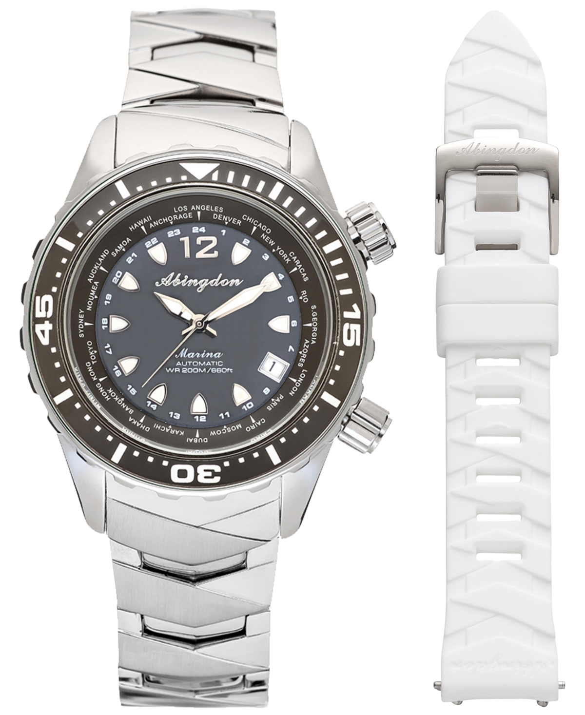 Abingdon Co. Women's Marina Diver's Multifunctional Titanium Bracelet & White Silicone Strap Watch 40mm In Belieze Black