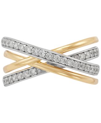 Macy's Cubic Zirconia Multirow Crossover Ring in Sterling Silver & 14k Gold-Plate