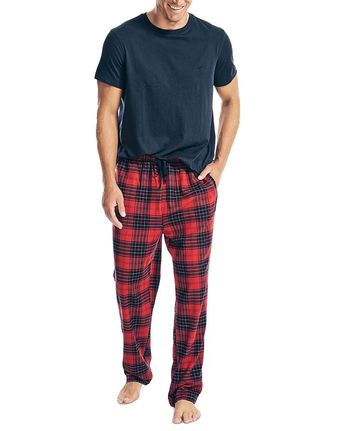 Nautica Men's 2-Pc. Classic-Fit Solid T-Shirt & Plaid Flannel Pajama ...
