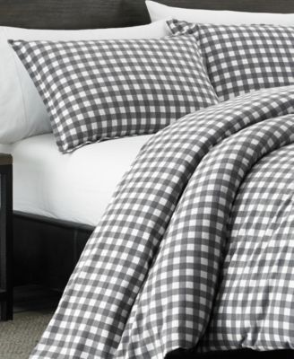 Preston Grey Cotton Flannel 3 Piece Duvet Cover Set, King