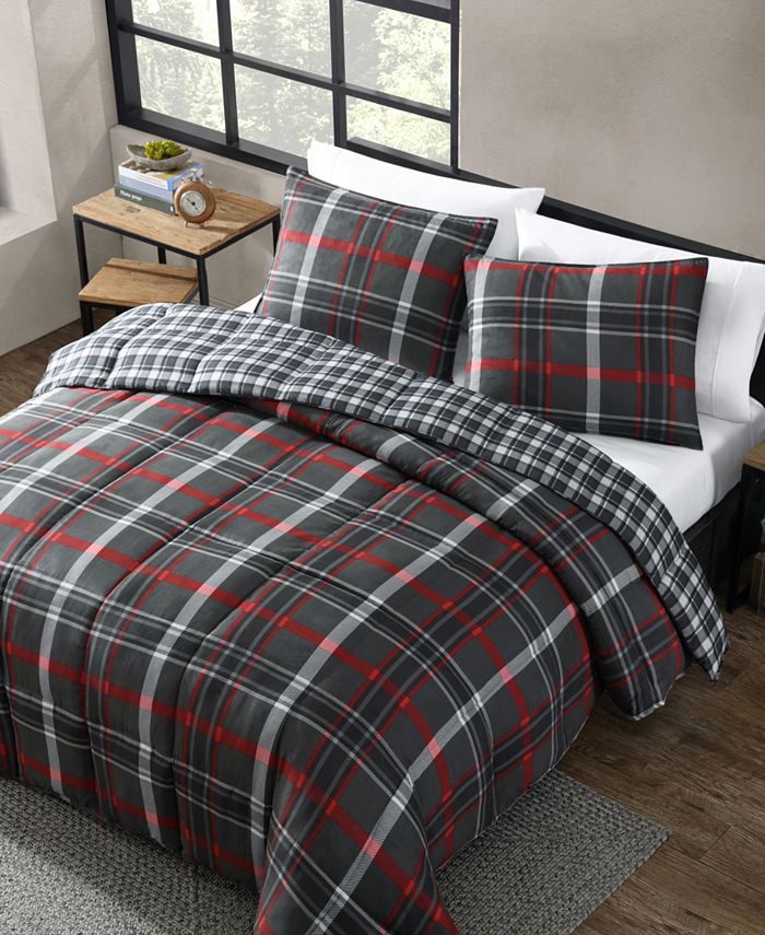 Eddie Bauer Willow Plaid Microsuede Down Alt Reversible Comforter Set