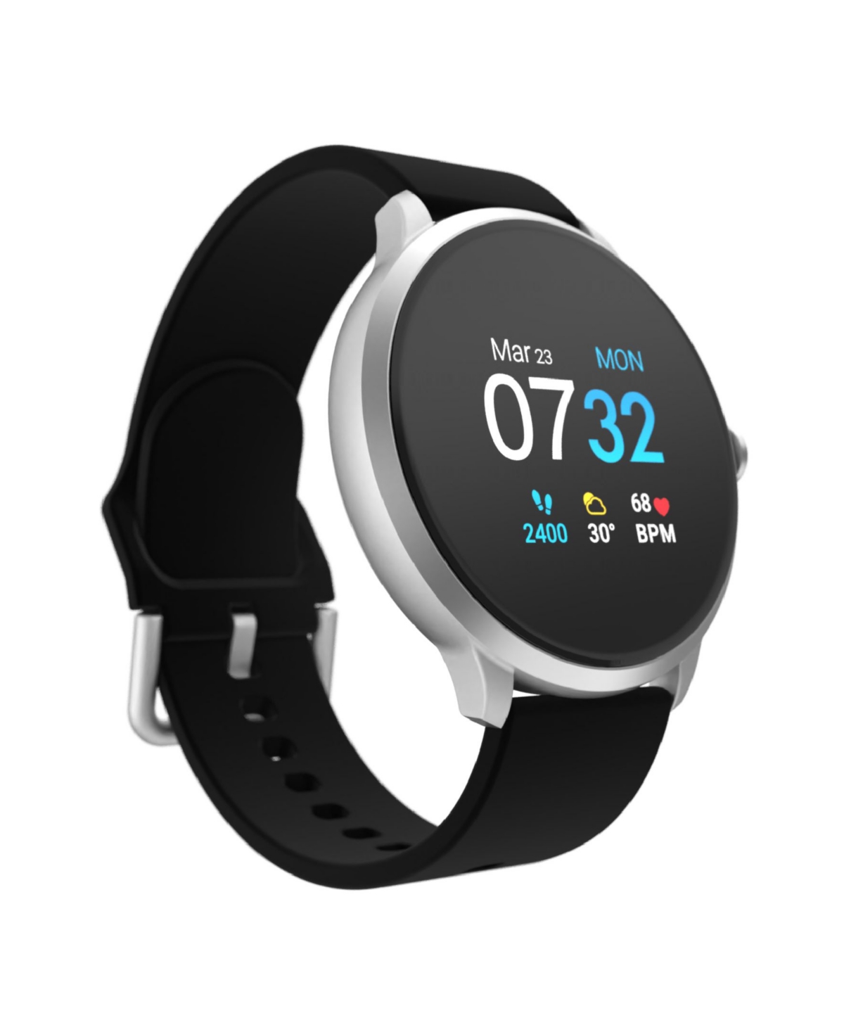 Itouch Sport 3 Unisex Touchscreen Smartwatch: Silver Case with Black Strap 45mm
