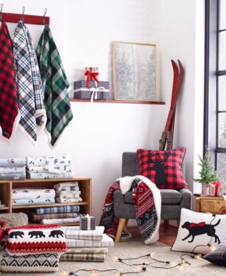 CLOSEOUT! Cabin Plaid Stag Head Cotton Yarn Dye Flannel Reversible Decortive Pillow, 20" x 20"