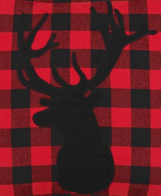 CLOSEOUT! Cabin Plaid Stag Head Cotton Yarn Dye Flannel Reversible Decortive Pillow, 20" x 20"