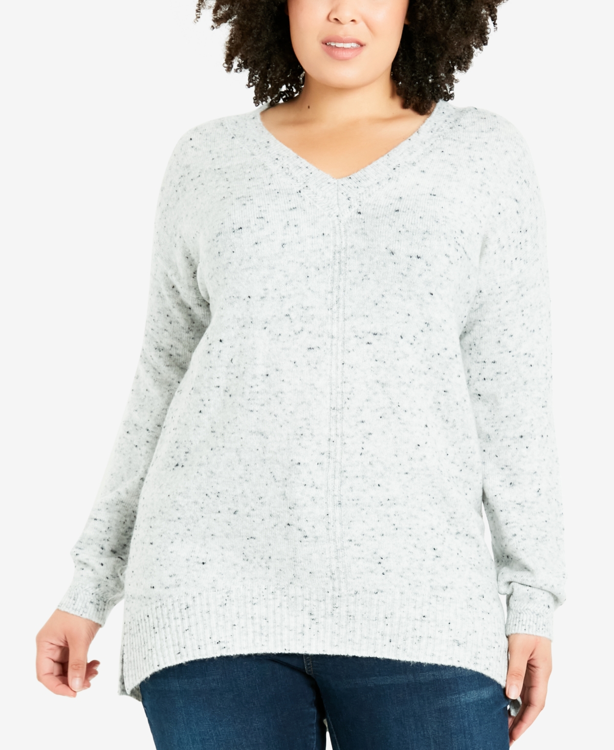 Avenue Plus Size Neppy V-neck Sweater In Gray