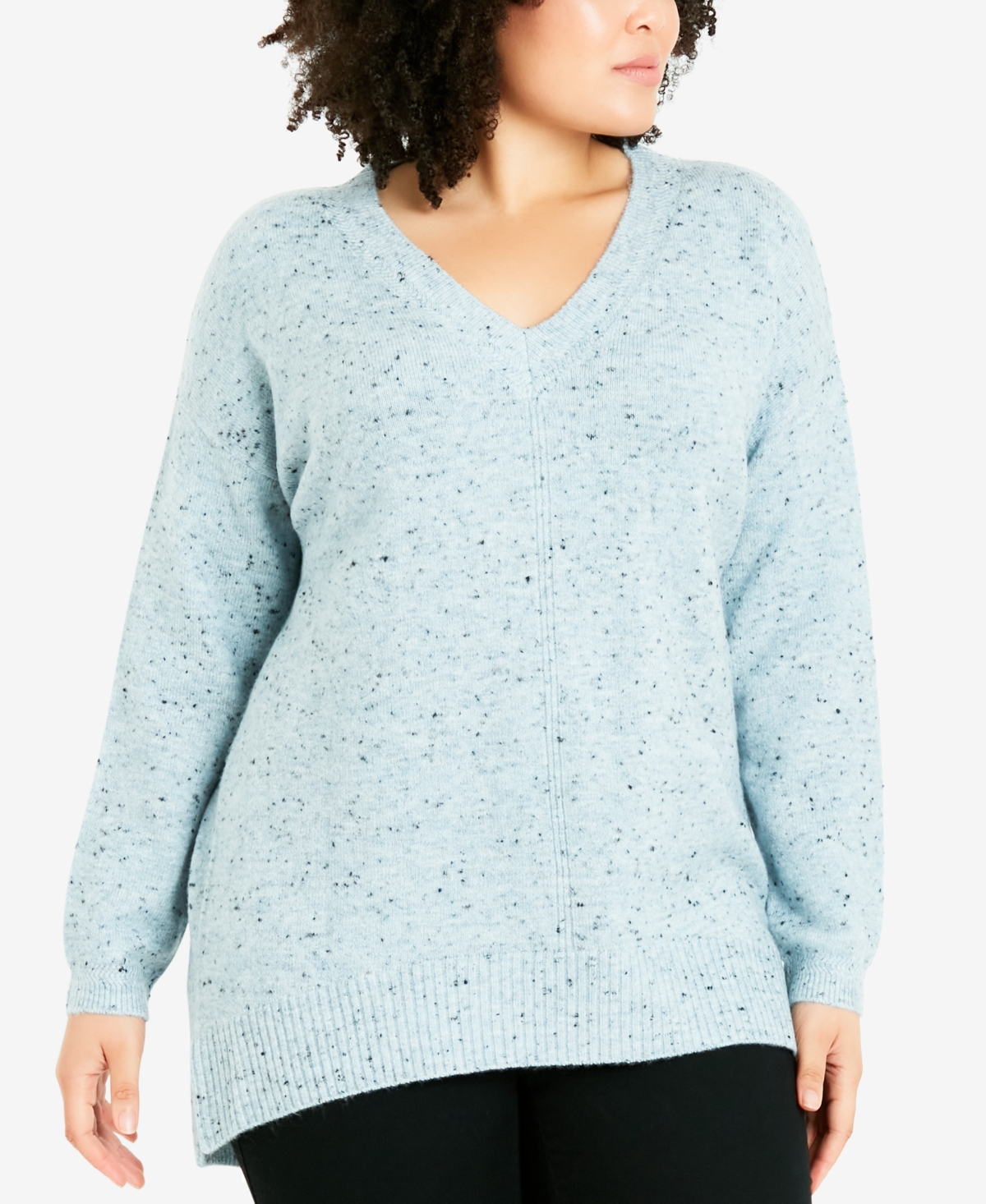 Avenue Plus Size Neppy V-neck Sweater In Blue