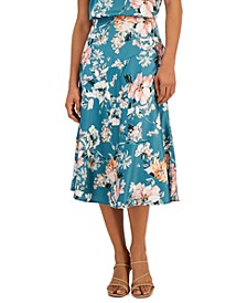 Women's Floral-Print Side-Zip Midi Skirt