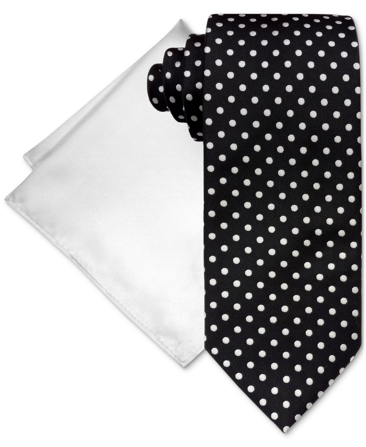Men's Satin Dot Tie & Pocket Square Set - Black