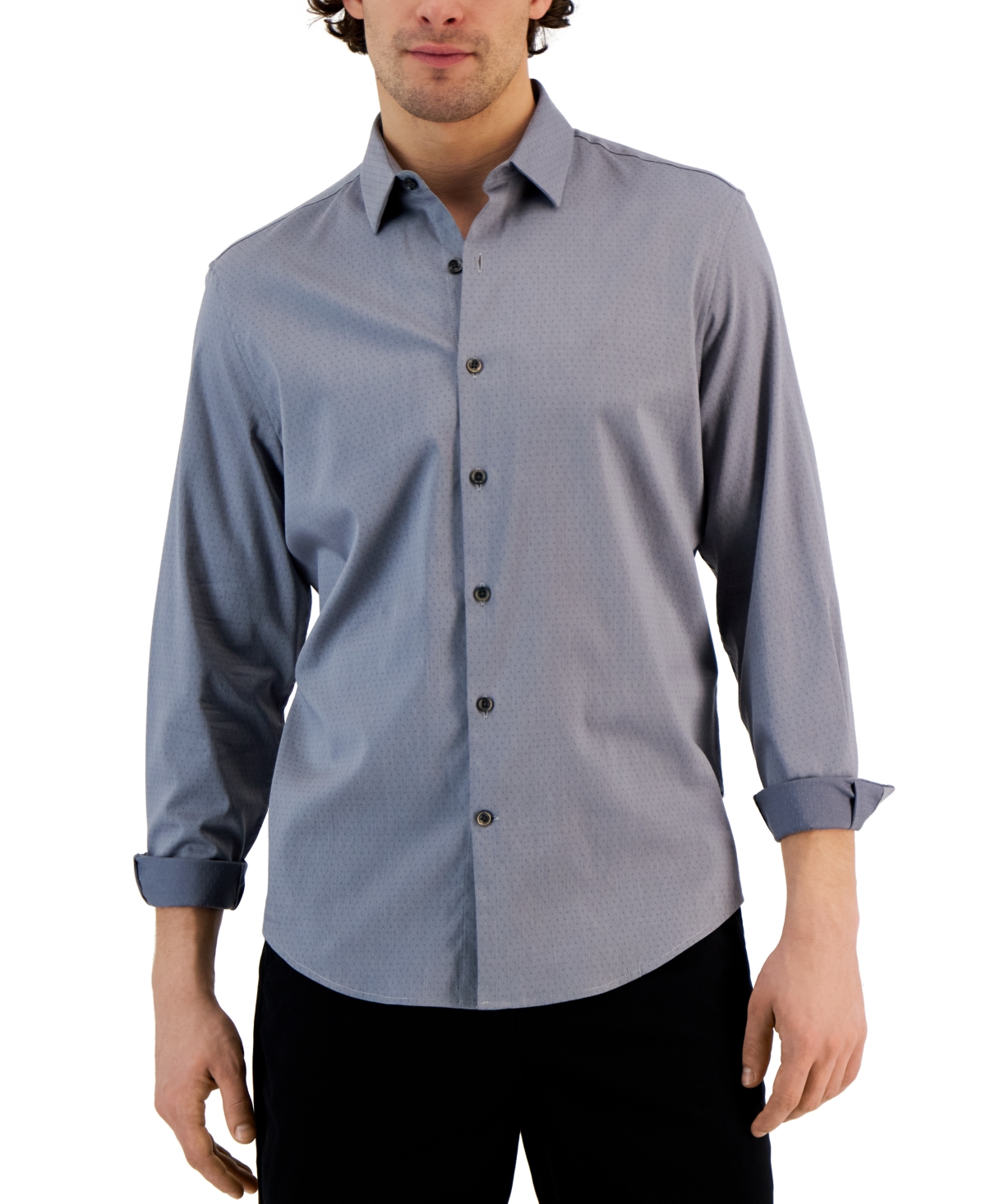 Alfani Men's Modern Classic-fit Stretch Dot Dobby Button-down Shirt, Created For Macy's In Grey Combo