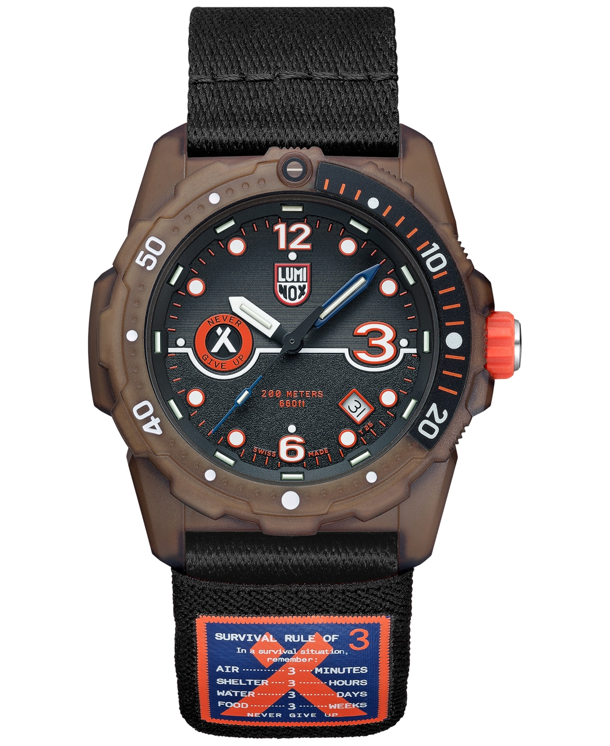 Men's Swiss Bear Grylls Rule of 3 Sea Series Black Rubber Strap Watch 42mm