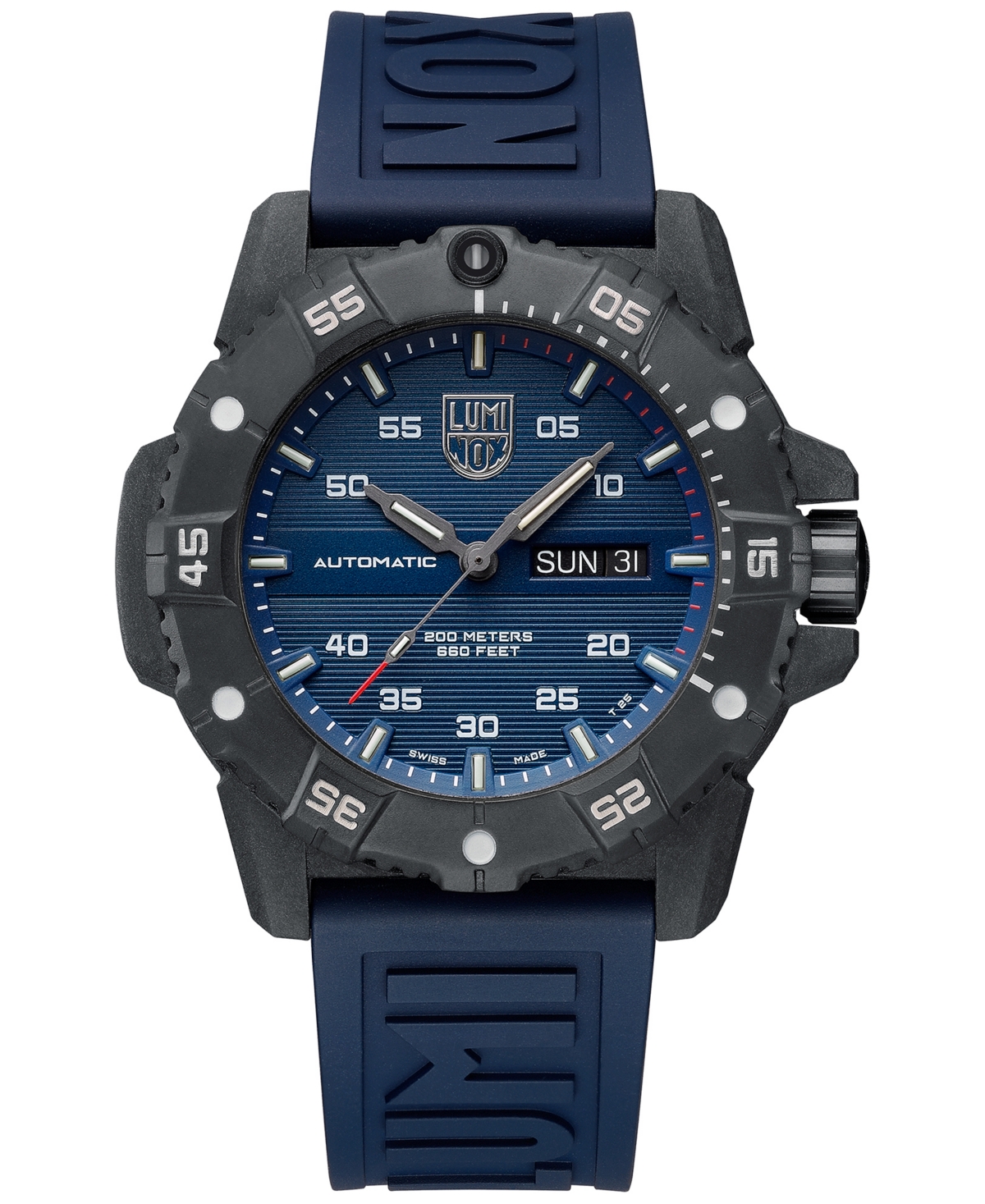 Luminox Men's Swiss Automatic Master Carbon Seal Blue Rubber Strap Watch 45mm In No Color