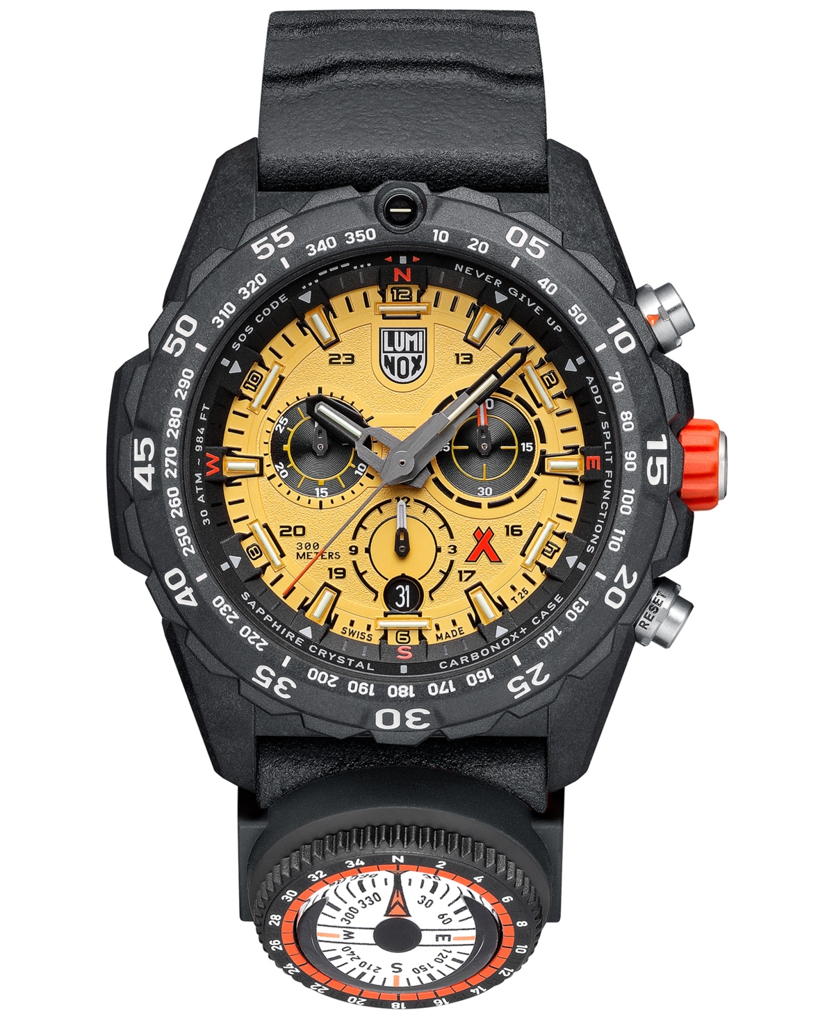 Men's Swiss Chronograph Bear Grylls Survival Master Series Compass Dark Gray Rubber Strap Watch 45mm
