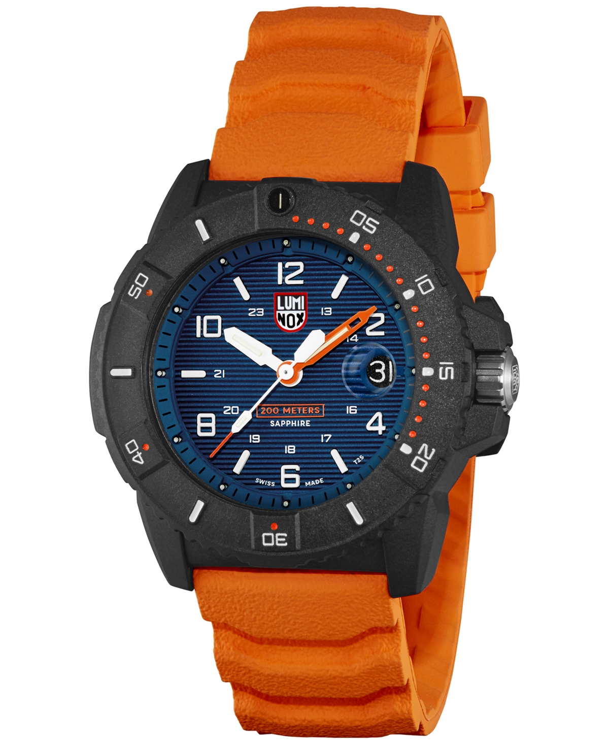 Luminox Men's Swiss Navy Seal Magnifying Glass Dive Orange Rubber Strap Watch 45mm In No Color