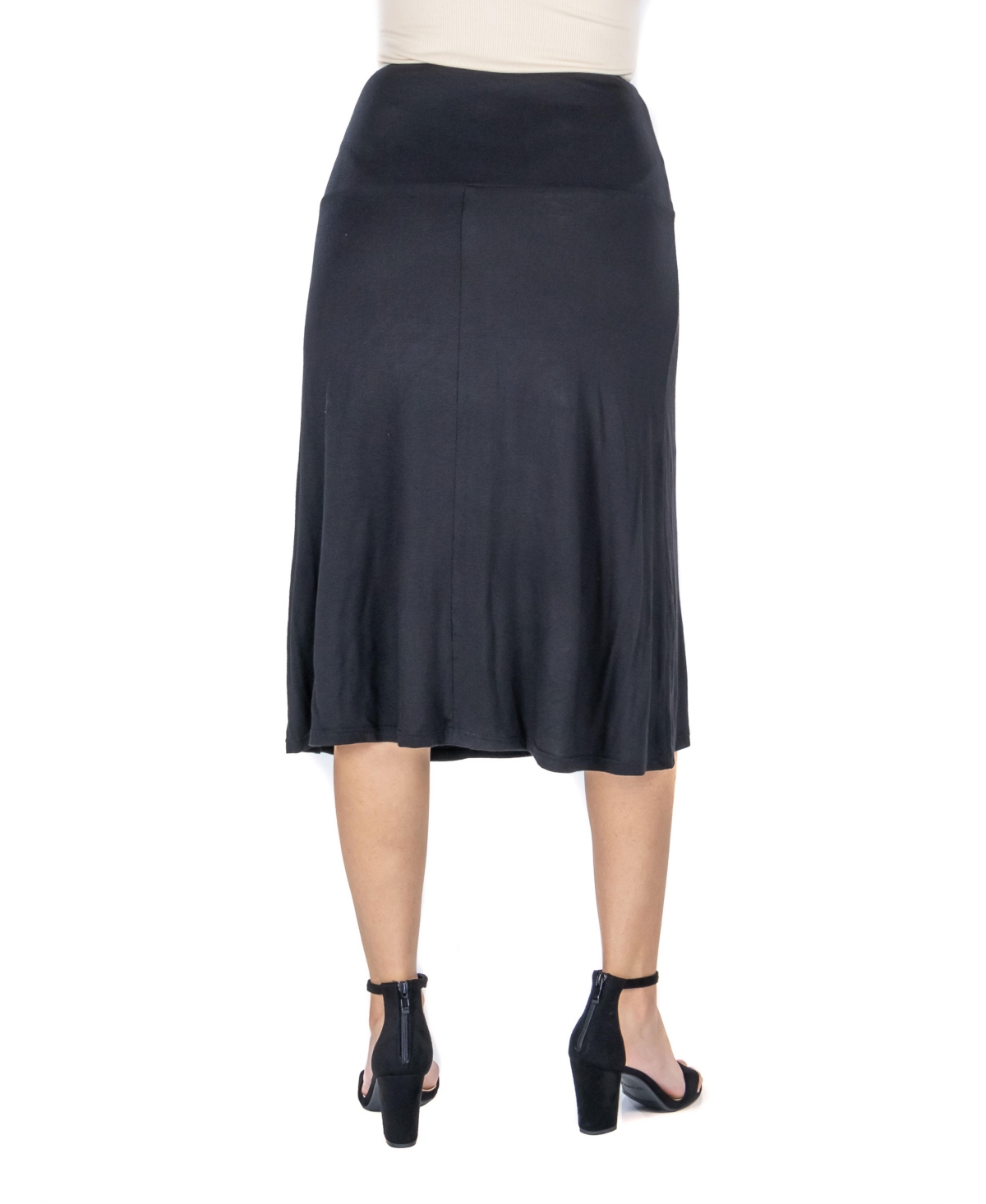 24seven Comfort Apparel A Line Elastic Waist Knee Length Skirt In Charcoal