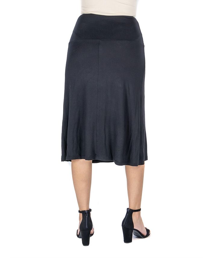 24seven Comfort Apparel Women's A-Line Elastic Waist Knee Length Skirt ...