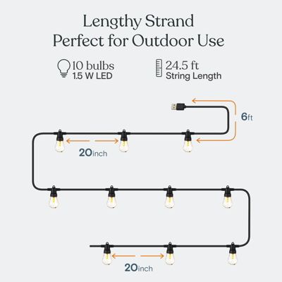Ambience Pro 24.5 ft. USB-Powered LED String Lights with Warm White Hue