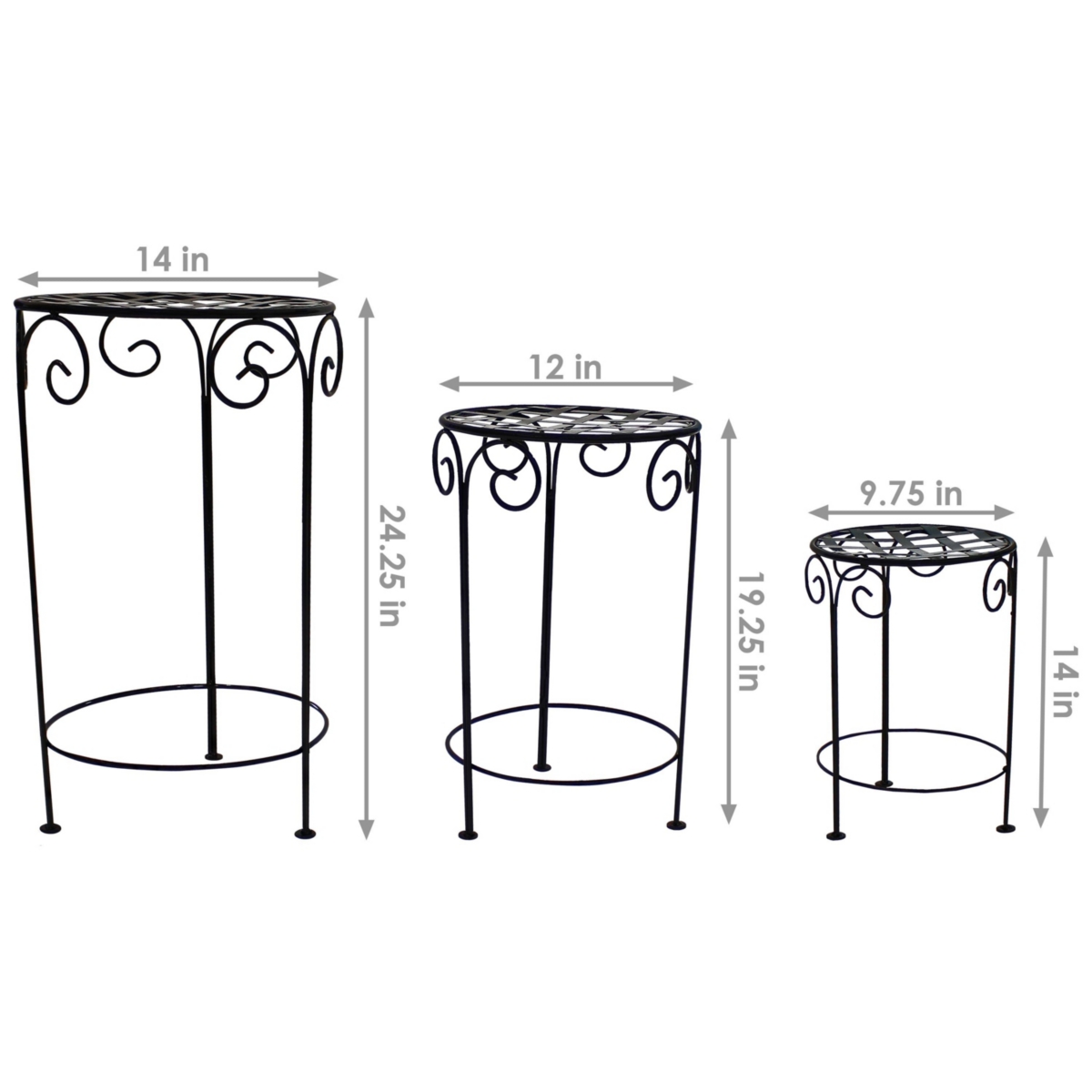 Sunnydaze DecorIron in, in, Plant Stand with Scroll Design - Black