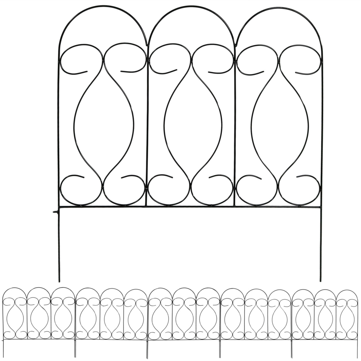 5-Piece Traditional Iron Garden Border Fencing - 10 ft - Black - Black