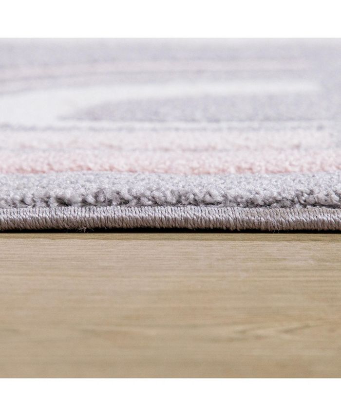 Paco Home Nursery Area Rug Kids Rug For Bedroom Girls Boys Blush 3D Modern Mountain Pattern Stars Dots Beige Black, Size:133 Cm Square