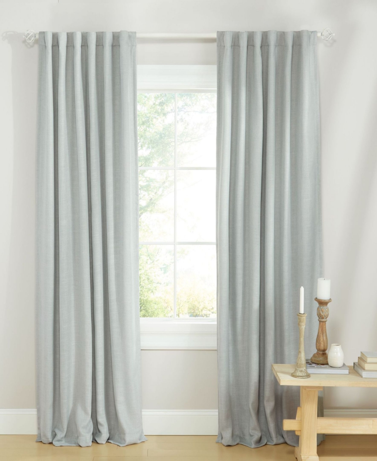 Lauren Ralph Lauren Linen Herringbone 100% Blackout With Lining Back Tab And Rod Pocket Curtain Panel, 52" X 96" In Silver-tone