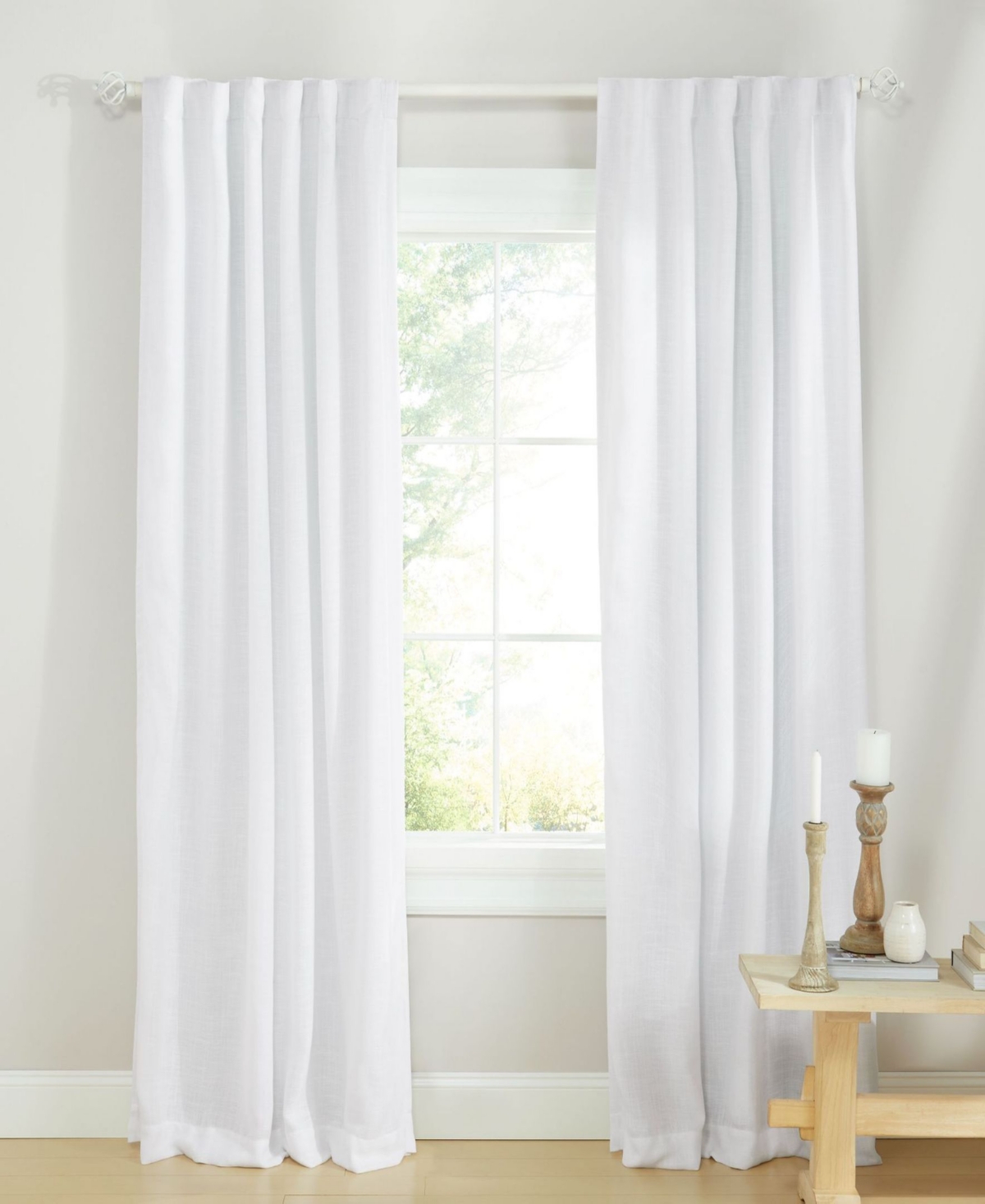 Lauren Ralph Lauren Linen Herringbone 100% Blackout With Lining Back Tab And Rod Pocket Curtain Panel, 52" X 96" In White