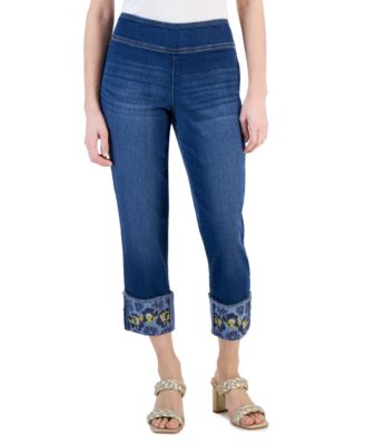 I.N.C. International Concepts - Petite Raw-Hem Pull-On Jeans