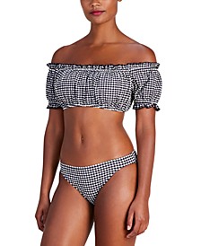 Women's Off-The-Shoulder Check-Print Bikini Top & Bottoms 