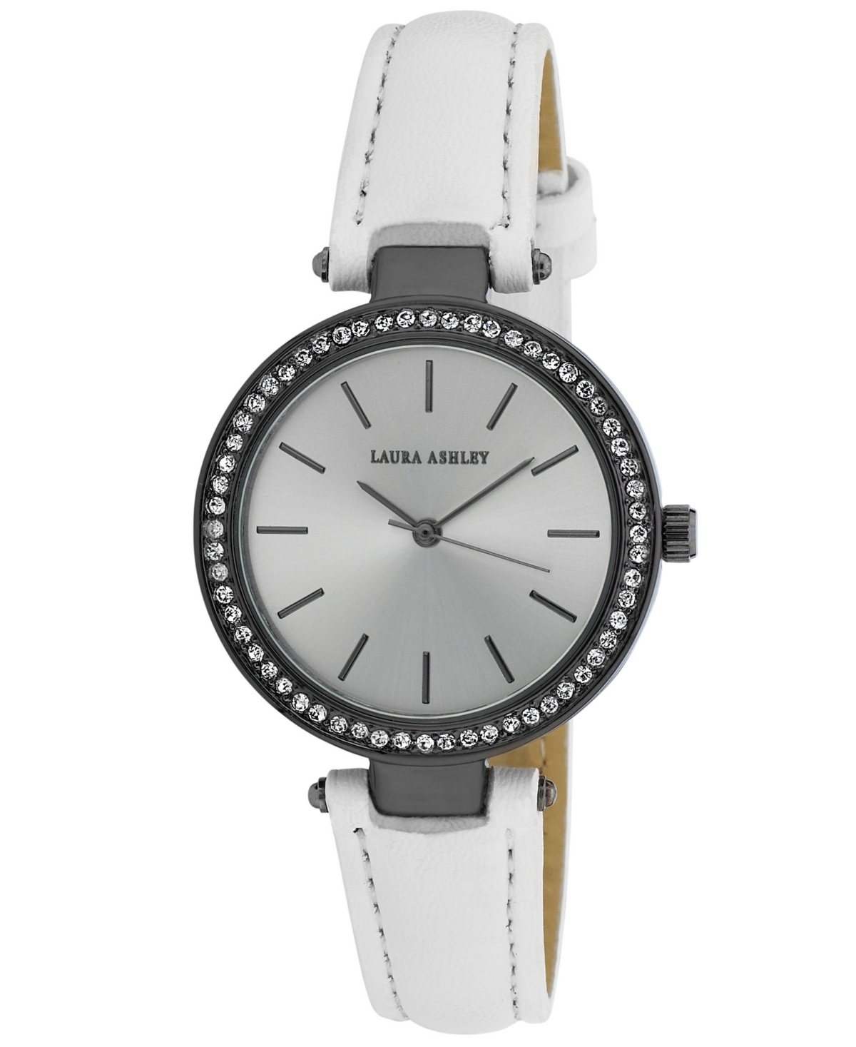 Women's T-bar Crystal Bezel White Polyurethane Strap Watch 32mm - White