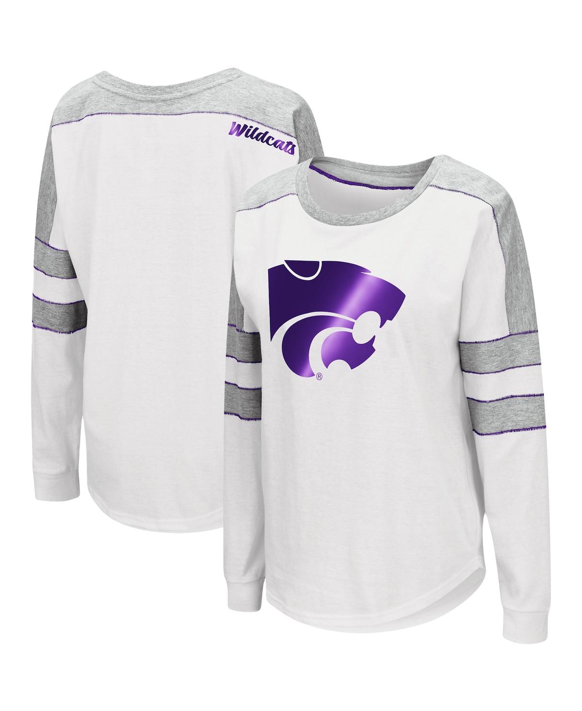 Shop Colosseum Women's  White Kansas State Wildcats Trey Dolman Long Sleeve T-shirt