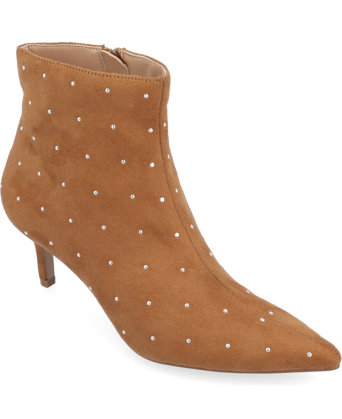 Shop Journee Collection Women's Rossia Stud Embellished Pointed Toe Kitten Heel Dress Booties In Tan