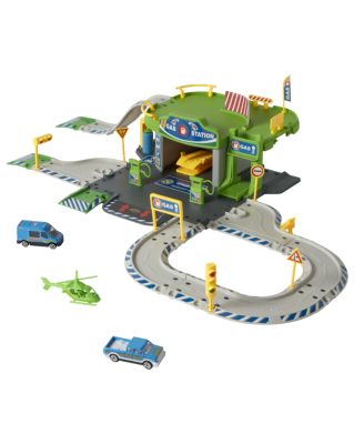 Photo 1 of FAST LANE Gas Station Play Set, Created for You by Toys R Us Product dimension - 20.3" x 30.2" x 6.6". Set includes - 1 garage themed diecast play set and 3 vehicles. Ages 3 to 8 years. Multiple levels of play. Sets can be connected to fast lane gas stati
