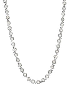 Cultured Freshwater Button Pearl (5 - 5-1/2mm) & Cubic Zirconia Halo & Marquise 17" Collar Necklace in Sterling Silver