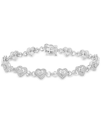 Macy's - Diamond Heart Link Bracelet (1/4 ct. t.w.) in Sterling Silver
