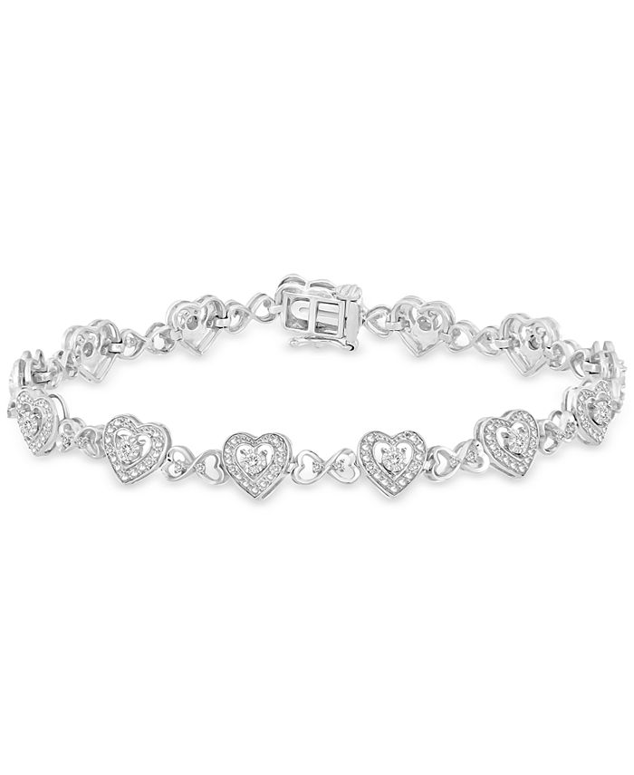 Macy's Diamond Heart Link Bracelet (1/4 ct. t.w.) in Sterling Silver