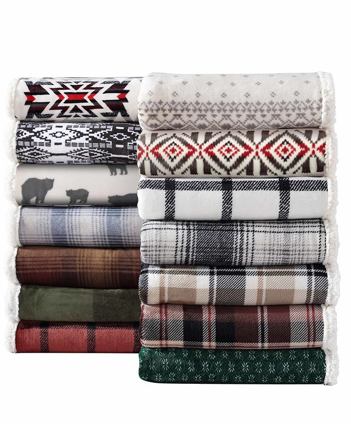 Eddie Bauer Pine Plaid Ultra Soft Plush Fleece Reversible Throw