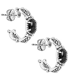 Sterling Silver Gemstone Concha Hoop Earrings