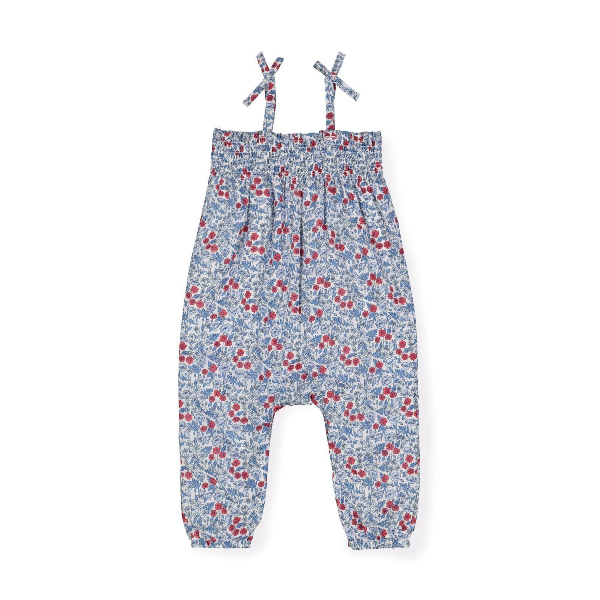 Hope & Henry Baby Boys Woven Sleeveless Smocked Romper with Bow Shoulders