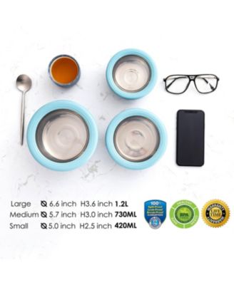Stainless Steel Food Containers, Set of 3, 420ML, 730ML,1.2L, Blue