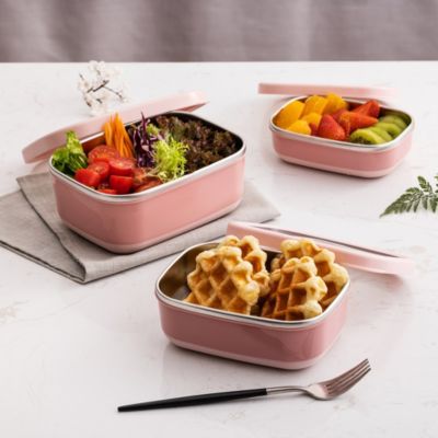 Stainless Steel Food Containers, Set of 3, 470ML, 900ML,1.4L, Dark Pink