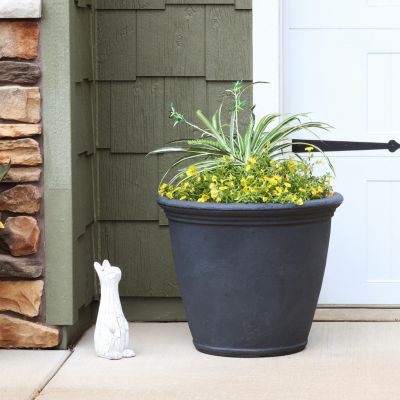 Anjelica 24" Outdoor Double-Walled Polyresin Planter with UV-Resistant Slate Finish