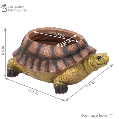 Polyresin Teddy the Turtle Decorative Garden Planter for Indoor or Outdoor Use - 11" W - Green and Brown