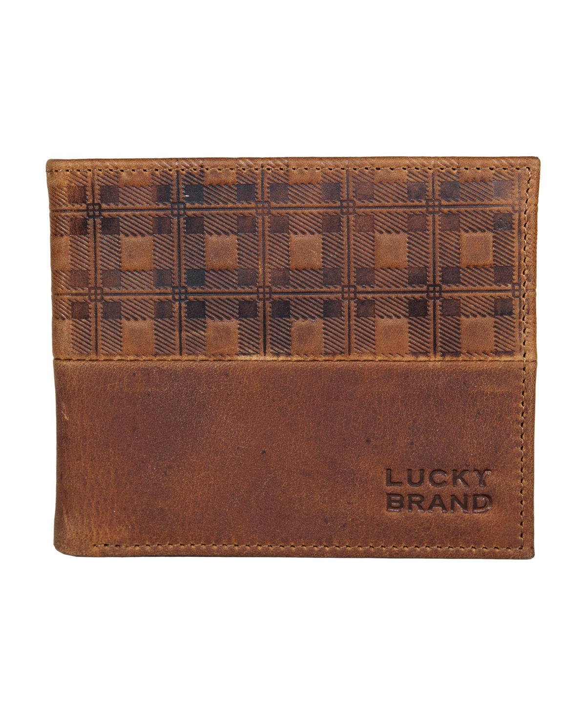 Men's Plaid Embossed Leather Bifold Wallet - Brown
