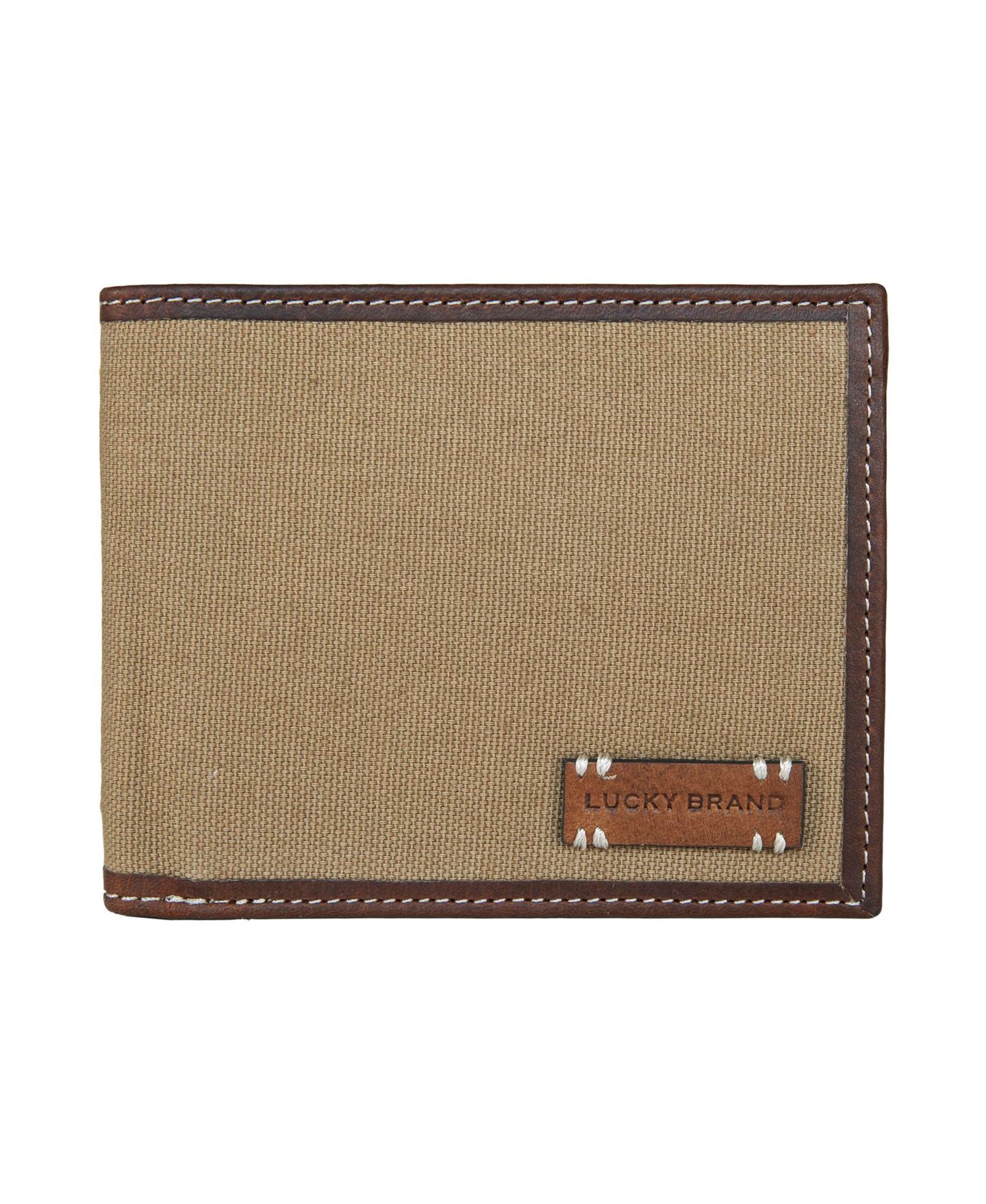 Мужской кошелёк Lucky Brand Canvas with Leather Trim Bifold Wallet, цвет: Хаки — фото 1