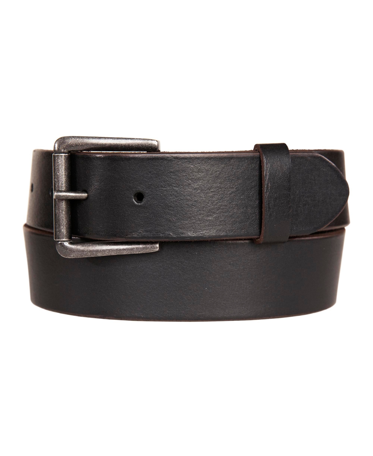 Men's Leather Jean Belt with Roller Buckle and Rivets - Black