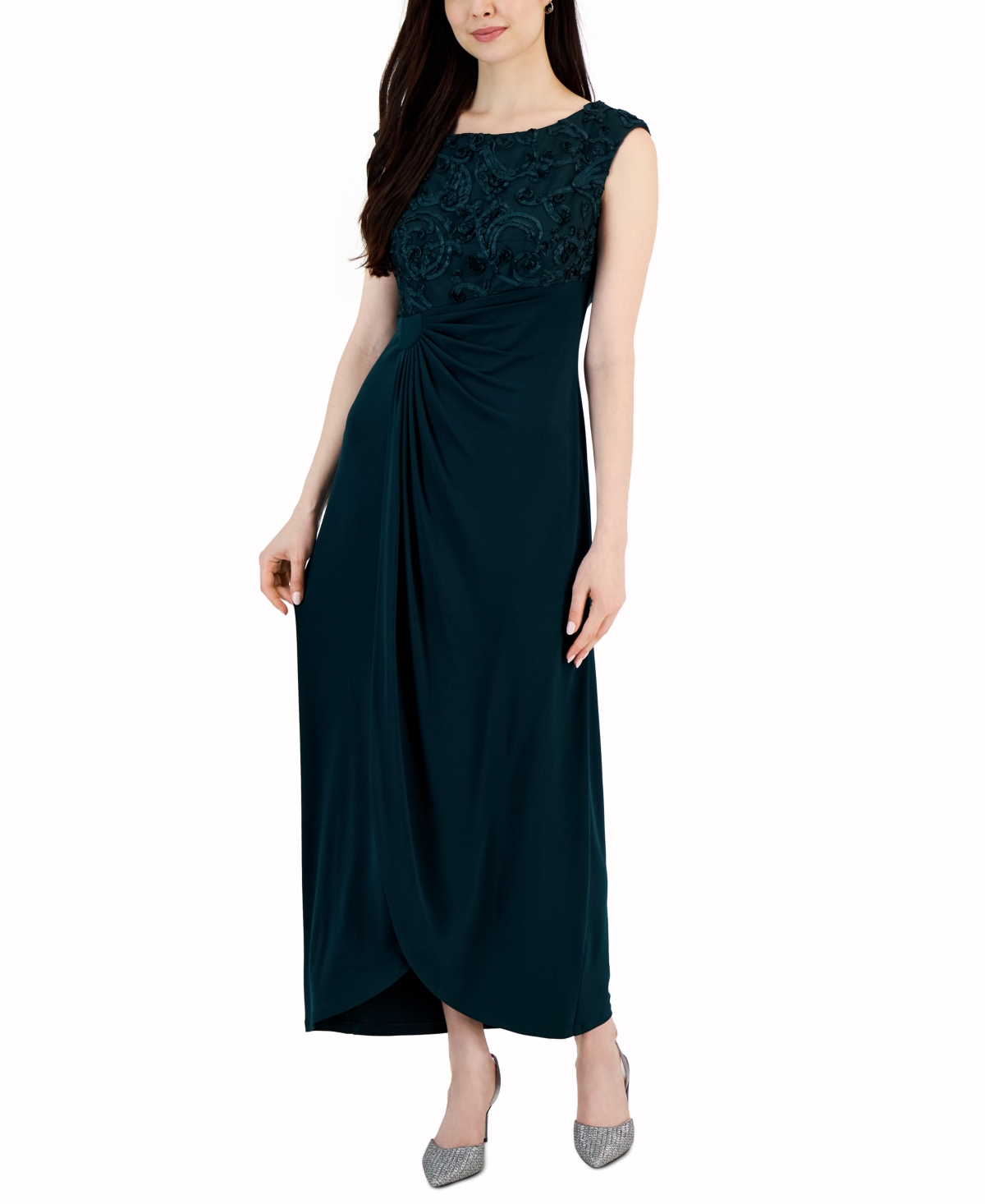 Soutache Faux-Wrap Gown - Hunter Green