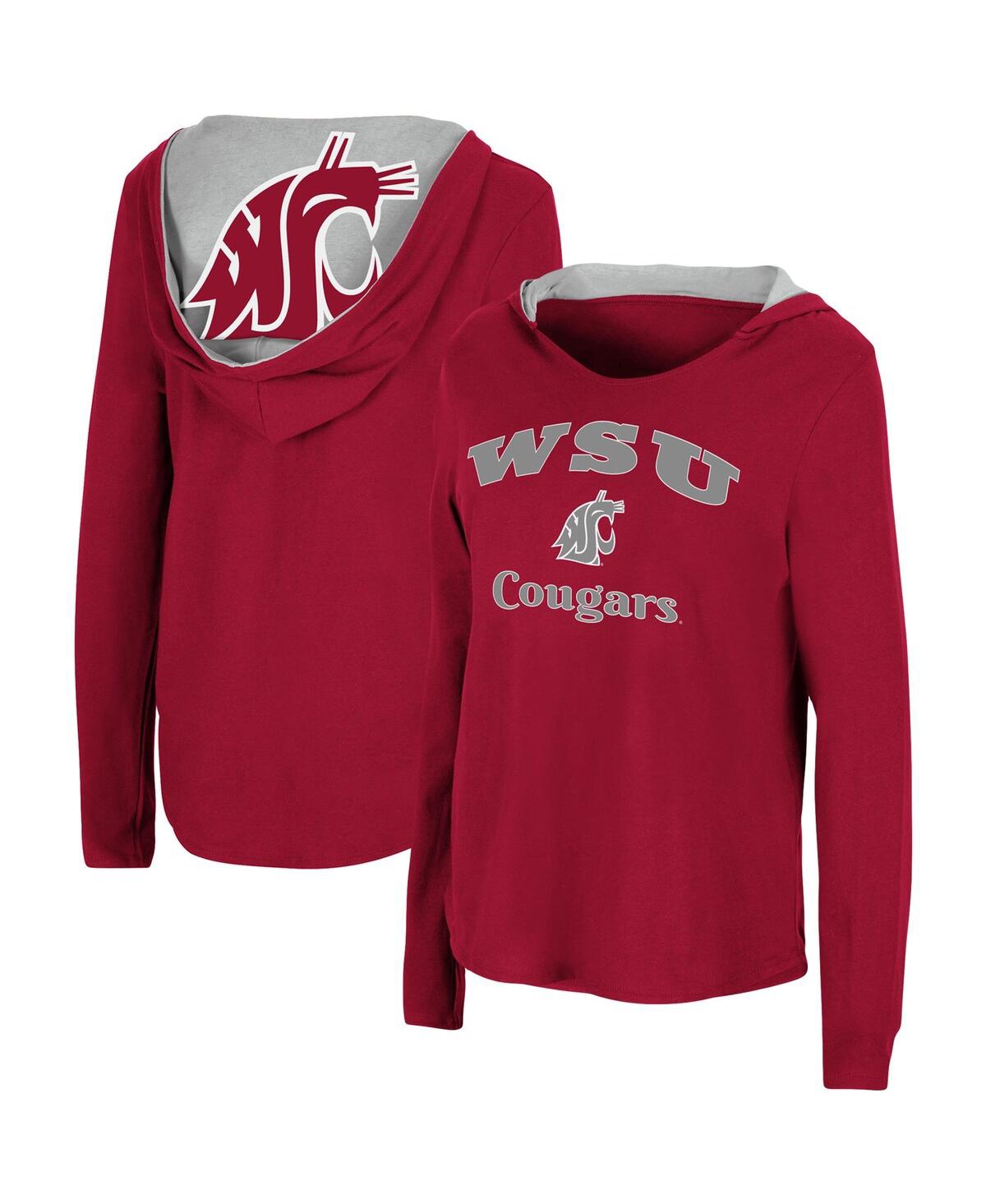 Shop Colosseum Women's  Crimson Washington State Cougars Catalina Hoodie Long Sleeve T-shirt